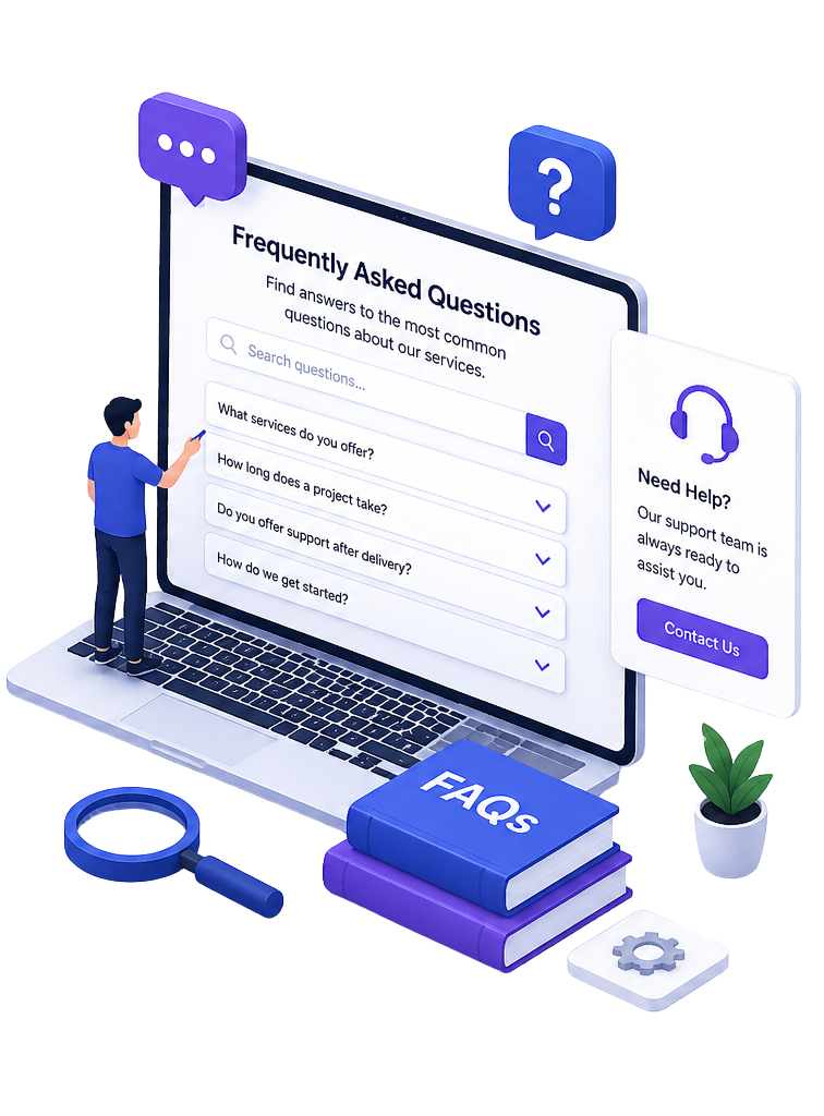 Website development and IT services frequently asked questions illustration